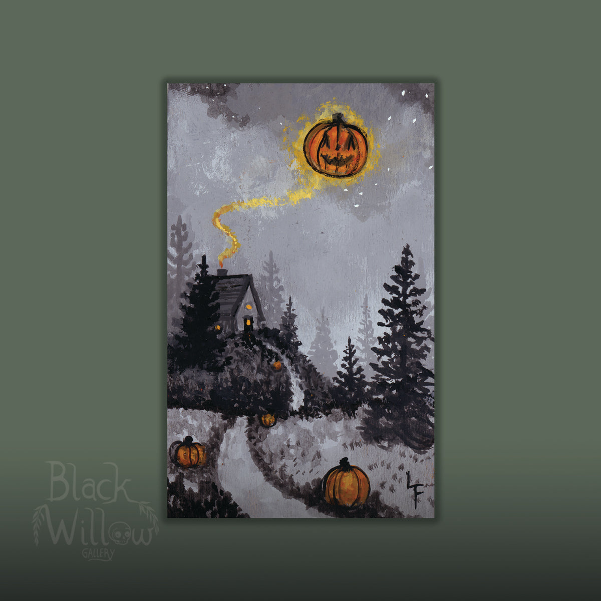 Pumpkin Moon I Mini Painting with easel