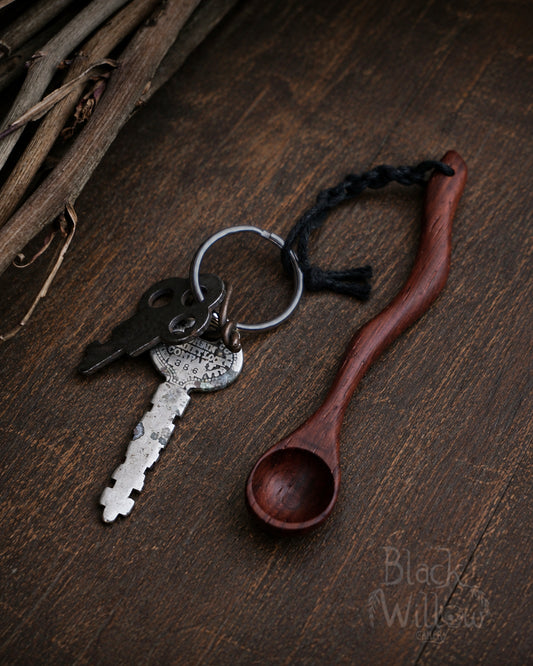 Tiny Twisted Spoon Keychain — Hand-Crafted Wood, One of a Kind