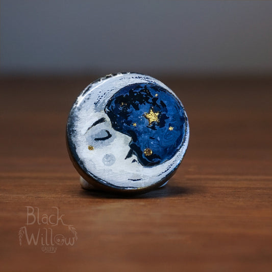 Celestial Half Moon Face Wooden Pin