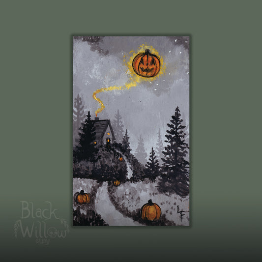 Pumpkin Moon I Mini Painting with easel